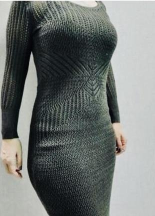 Платье вязаное вискоза вискозное миди ажурная хаки2 фото