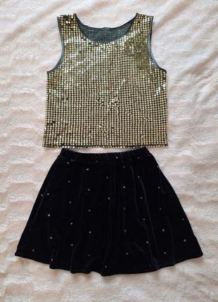 Блискучий топ+спідниця