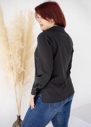 Батальная черная женская блузка, рубашка на пуговицах в деловом стиле большого размера 50, 52, 543 фото