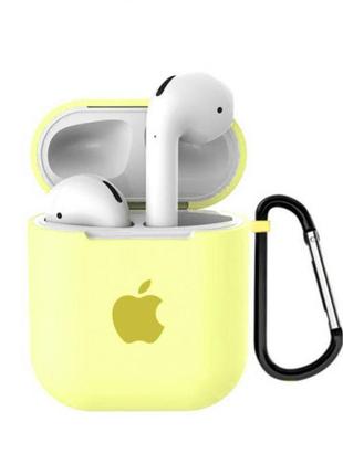 Чохол для airpods/airpods 2 silicone case with apple жовтий(лимонний) з карабіном