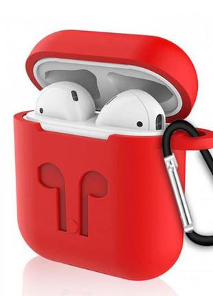 Чехол для airpods silicone case  красный с карабином чехол для наушников1 фото