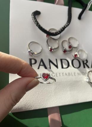 Каблучка кільце колечко перстень  у стилі пандора pandora червоне сердечко срібло 925 проби камінці5 фото