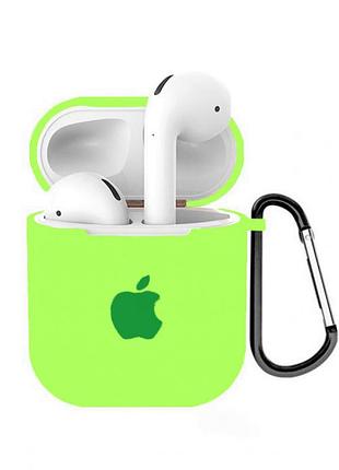 Чохол для airpods/airpods 2 silicone case with apple салатовий з карабіном