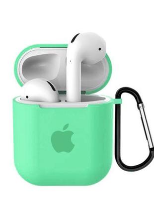 Чохол для airpods/airpods 2 silicone case with apple spearmint з карабіном (м'ятний)