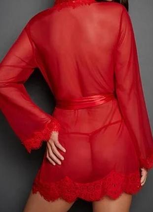 Жіночий комплект нижньої білизни прозорий халат і трусики червоний пеньюар пенюар2 фото