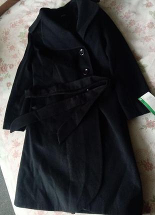 Черное пальто под пояс классика шерсть4 фото