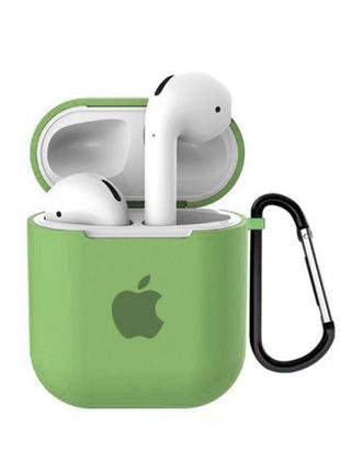 Чехол для airpods/airpods 2 silicone case with apple mint gum с карабином(зеленый)