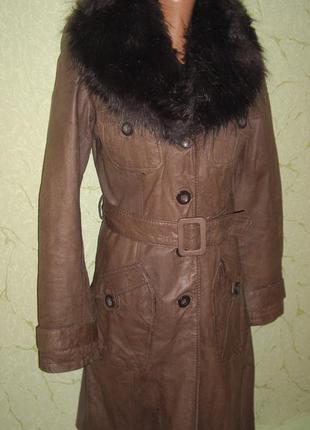 Супер пальто утепленное кожа с пристегивающим меховым воротником- натуральная кожа.. р.123 фото