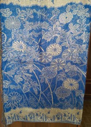 Шарф, палантин синий с золотой ниткой