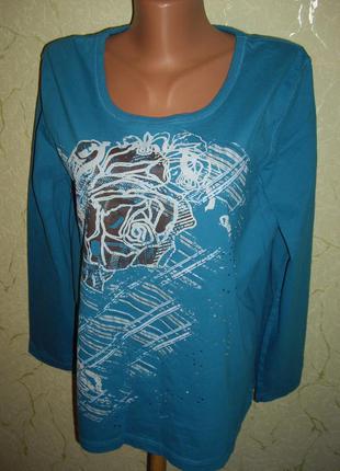 Водолазка, з принтом і стразами, насиченого синього кольору р. 14 - outfit