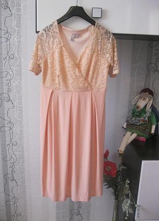 Ніжне нюдовое пудровое плаття мереживо шовк драпірування м, 10, наш 44