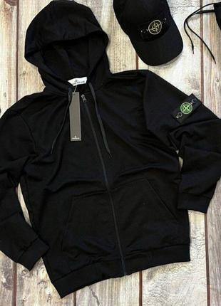 Худи + брюки + кепка stone island черный2 фото