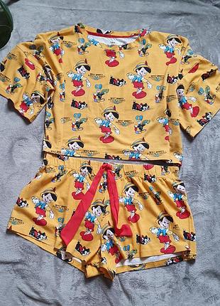Яркая как на 2фото хлопковая пижамка оверсайз с шортиками disney!