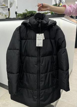 Zara -50% 💛 пуховик куртка водонепроникна з капюшоном пух чорна, хакі xs, s, m8 фото