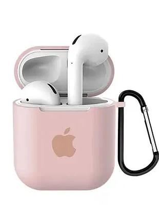 Чехол для airpods/airpods 2 silicone case with apple бежевый с карабином
