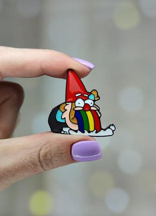 Металевий значок - пін "гном з веселкою гравіті фолз. gravity falls" (знач0408)