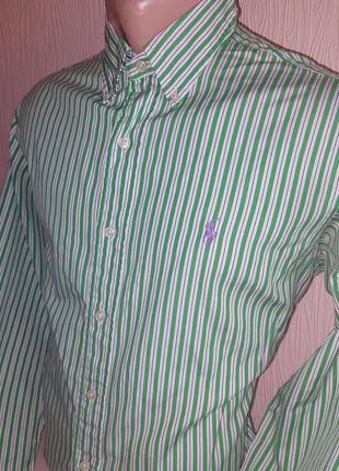 Стильная белая рубашка в салатовую полоску polo ralph lauren, молниеносная отправка 🚀3 фото