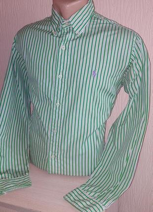 Стильная белая рубашка в салатовую полоску polo ralph lauren, молниеносная отправка 🚀2 фото