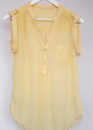 Лимонная шифоновая блуза с подкатами на рукавах удлиненная блузка дофаминовая блуза