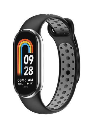 Ремінець силіконовий mrk для фітнес-браслет xiaomi mi band 8 nike style чорний із сірим (mrk2213)