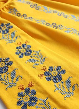 Вышиванка желтая синяя трикотажная рубашка вышитая для девочки подростковая хлопковая на длинный рукав4 фото