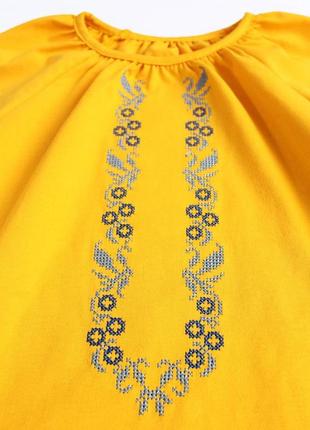 Вышиванка желтая синяя трикотажная рубашка вышитая для девочки подростковая хлопковая на длинный рукав3 фото