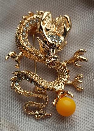 Брошка золотий дракон 5 см