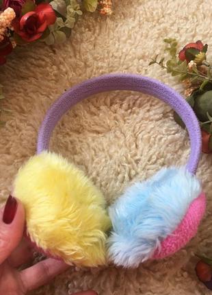 Теплі навушники на вушки для дівчинки весна осінь меховые наушники для девочки демисезонные разноцветные6 фото