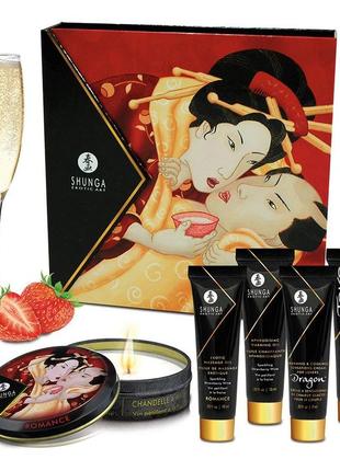 Подарунковий набір shunga strawberry wine:пролонгувальний крем масажна їстівна олія