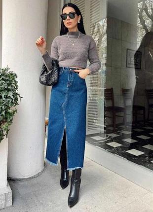 Женская юбка джинсовая с разрезом туречки2 фото