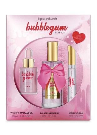 Подарунковий набір жувальна гумка bubblegum зігріваюча масажна олія. блиск для губ масажний гель1 фото