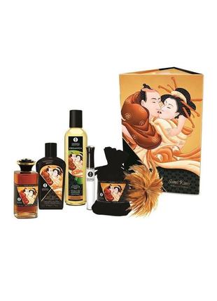 Подарочний набор shunga разогревающее массажное масло краска для тела блеск для губ съедобная пудра
