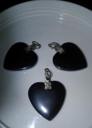 Набор из трех сердечек гематит (на две сережки + подвеску)2 фото