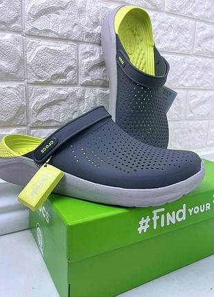 Чоловічі крокси сабо crocs literide clog grey/lightgreen лідер продажів1 фото