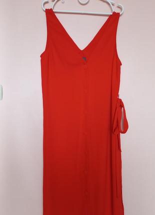 Коралловое платье миди с пояском, платье мыды, платье 48-50 г.1 фото