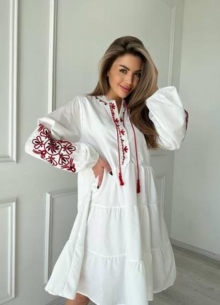 Хлопковое платье вышиванка белое