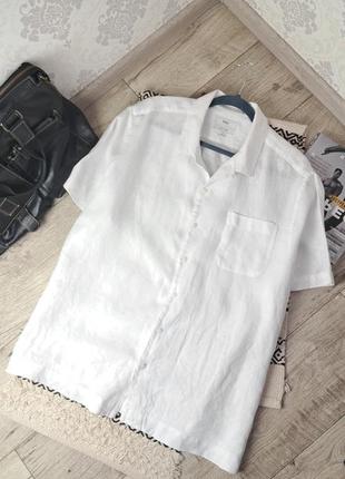 Брендовая шикарная льняная рубашка с красивым воротом m&amp;s лен 100%