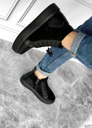 Демісезонні кросівки хайтопи замшеві у бежевому та чорному кольорі 🔥6 фото