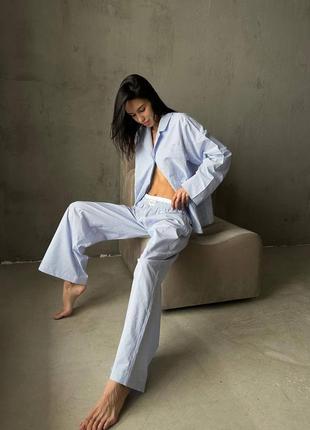 Файная коттоновая пижама 3-ка в полоску: рубашка + шорты + штаны3 фото