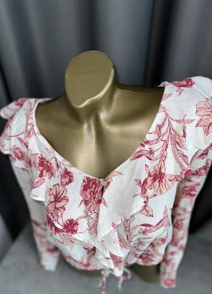 Блуза блузка топ топик рубашка сорочка рюши декольте квітковий принт7 фото