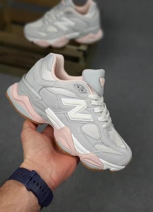 New balance 9060 серые с розовым кроссовки женские замшевые 2009 баланс осенние весенние демисезонные демисезон низкие замша отличное качество