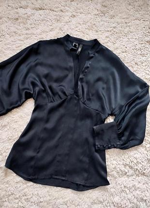 Шелковая черная  блуза mng suit 100% шелк
