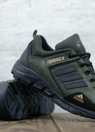Чоловічі шкіряні кросівки хакі adidas terrex кросівки весна осінь демісезонні з натуральної шкіри