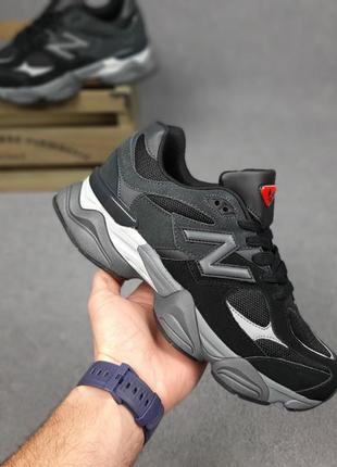 New balance 9060 черные на серой кроссовки женские замшевые 2009 баланс осенние весенние демисезонные демисезон низкие замша отличное качество