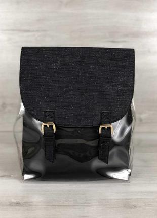 Жіночий рюкзак чорний рюкзак силіконовий рюкзак прозорий рюкзак чорний з блиском