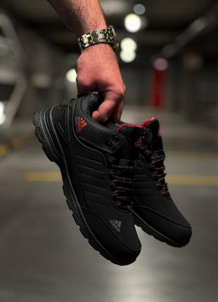 Кроссовки мужские зимние черный adidas gore-tex winter black red термо на меху натуральный нубук8 фото