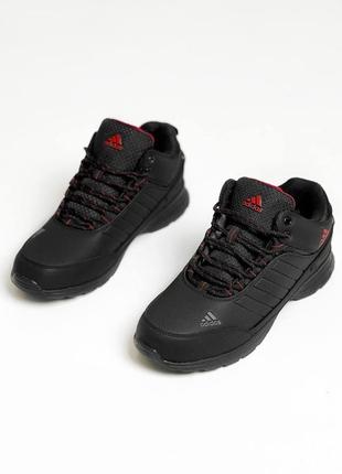 Кроссовки мужские зимние черный adidas gore-tex winter black red термо на меху натуральный нубук4 фото