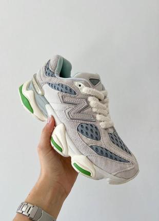 Шикарные женские кроссовки new balance 9060 bricks & wood серые с махровыми шнурками1 фото