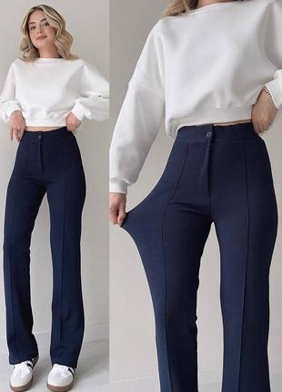Брюки брюки лосины женские стрейчевые теплые на флисе весенние демисезонные на весну базовые клеш джинсы палаццо расклешенные черные синие джеггинсы1 фото