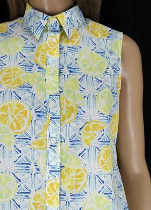 Стильная хлопковая рубашка безрукавка "lands`end" с лимонами, uk10/eur38.4 фото